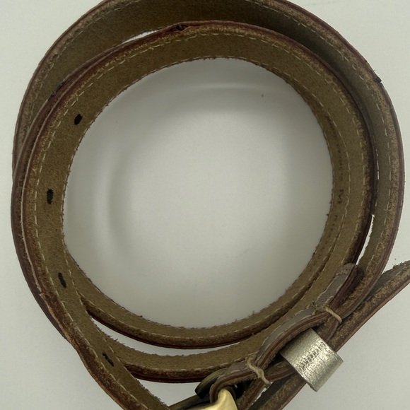 Chicos Leather Belt Med. Patchwork Skinny Metallic Gold Bronze Brown Stitched - Picture 5 of 7